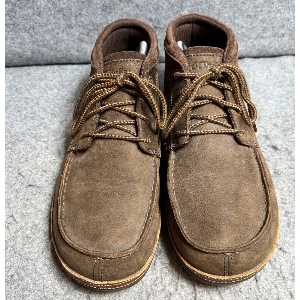 OluKai Hamakua Mens Dark Wood Brown Leather Chukka Comfort Boots Size 12